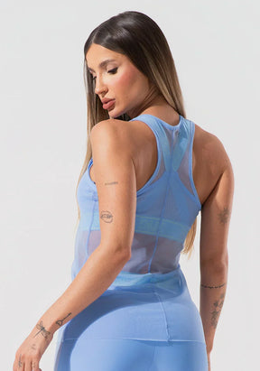 Camiseta fitness feminina de tule activity dlk azul